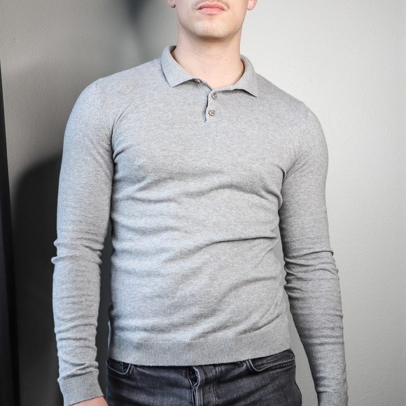 Topman Muscle Fit Sweater Polo | grey knit long sleeve - Picture 4 of 8